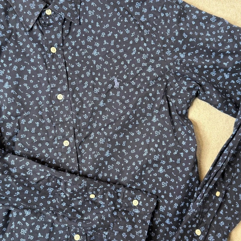 Polo Ralph Lauren Slim Fit All Over Floral Print Button Shirt Men L Blue‎ Pony
